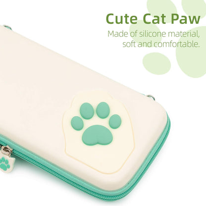 Cat Paw Carry Case for Switch/Switch OLED - Portable Hardshell Slim Travel Carrying Case Fit Switch Console & Game Accessories - a Removable Wrist Strap (Mojito Green)