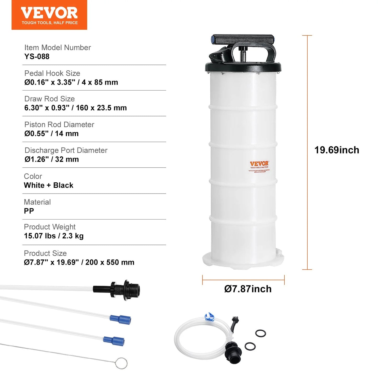 VEVOR Fluid Extractor, 1.74 Gallons (6.5 Liters), Manual Hand-Operated Oil Changer Vacuum Fluid Extractor with Dipstick and Hose, Oil Extractor Change Pump for Automotive Fluids Vacuum Evacuation