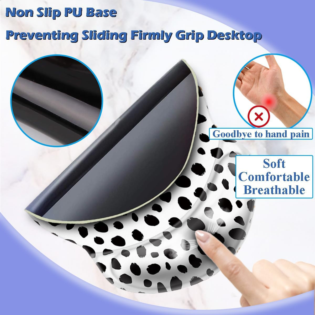 Non-Slip Ergonomic Mouse Pad with Gel Wrist Rest Support, Gaming Mouse Pad 8.7 X 7.5 Inches Pad for Computer, Laptop, Home, Office (Polka Dots-Wrist)