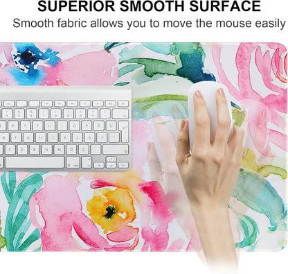 Floral Mouse Pad, Large Desk Mat for Keyboard and Mouse, Cute Desk Pad Mat with Stitched Edges, Non Slip Big Mouse Pad for Office Home, 31.5'' X 15.7'' (Pink Peony)