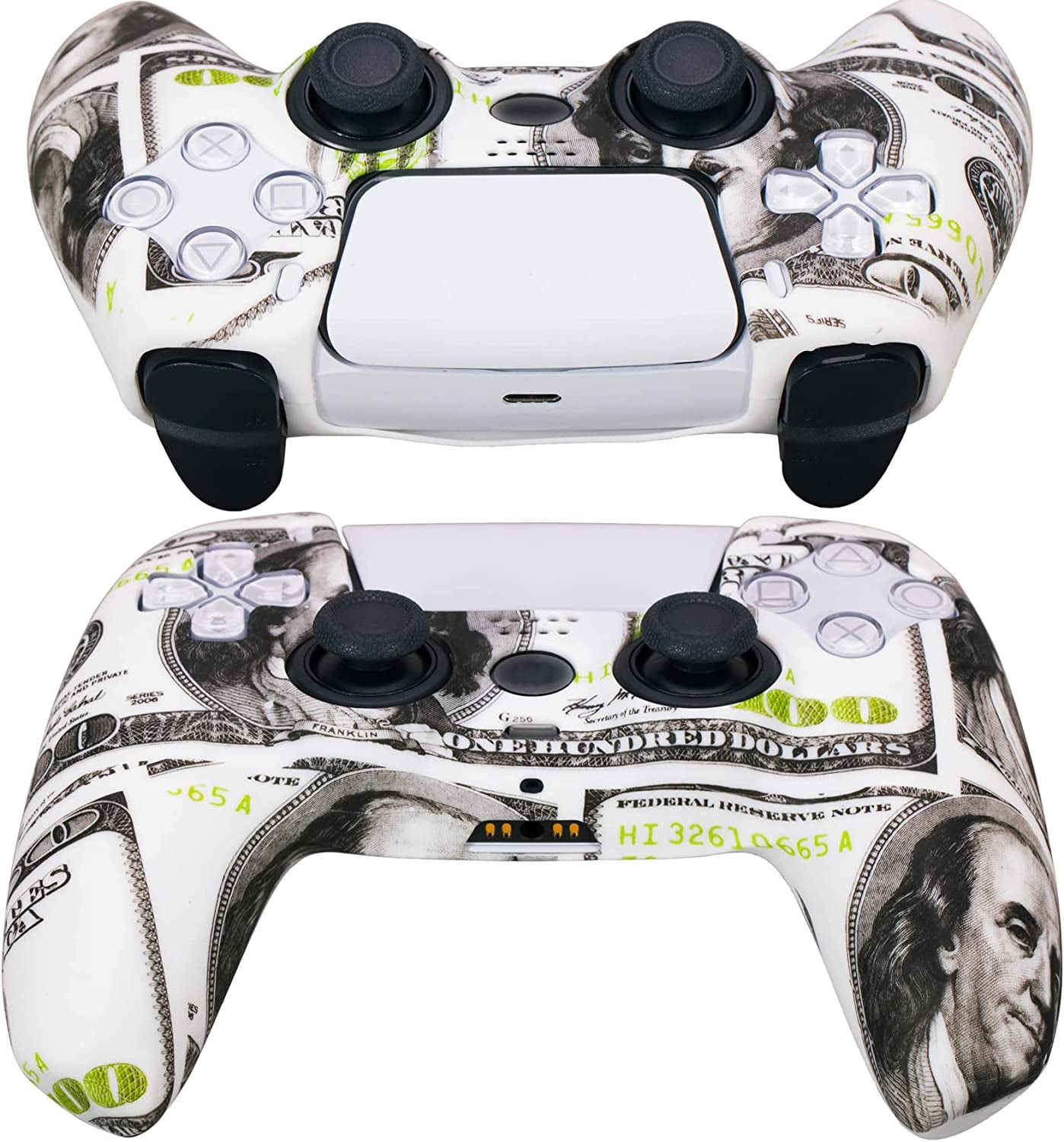 Water Transfer Printing Silicone Thickened Cover Skin Case for PS5 Controller X 1(US Dollars) with Thumb Grips X 10