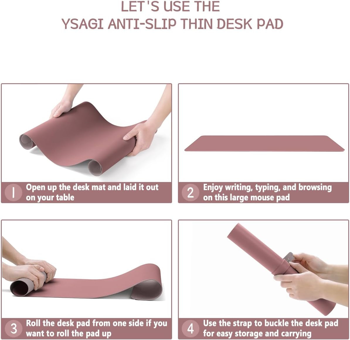 Non-Slip Leather Desk Mat, Desk Mouse Pad, Waterproof PVC Leather Desk Table Protector, Large Desk Blotter, Easy Clean Laptop Desk Writing Mat for Office/Work/Home/Decor(Dark Pink, 35.4" X 17")