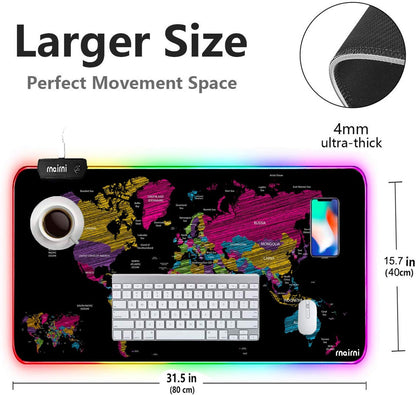 Extended RGB Mouse Pad Mat,  Large Office Table Desk Mat Gaming Lighting Led Mousepad for PC Computer Macbook Keyboard Waterproof Anti-Slip Ultra Thin 4Mm - 31.5'' X 15.7' (Black Map)