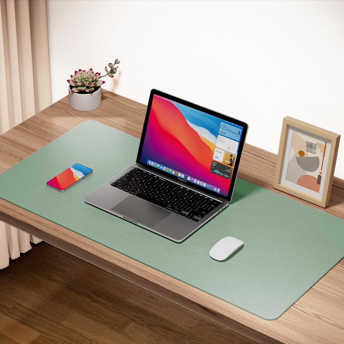 ‎ Leather Desk Pad 30" X14",Non-Slip Mouse Pad,Office Desk Mat,Waterprooft PU Leather Desk Blotter,Desk Pad Protector,Desk Writing Pad for Home Office Decor (M-Green)