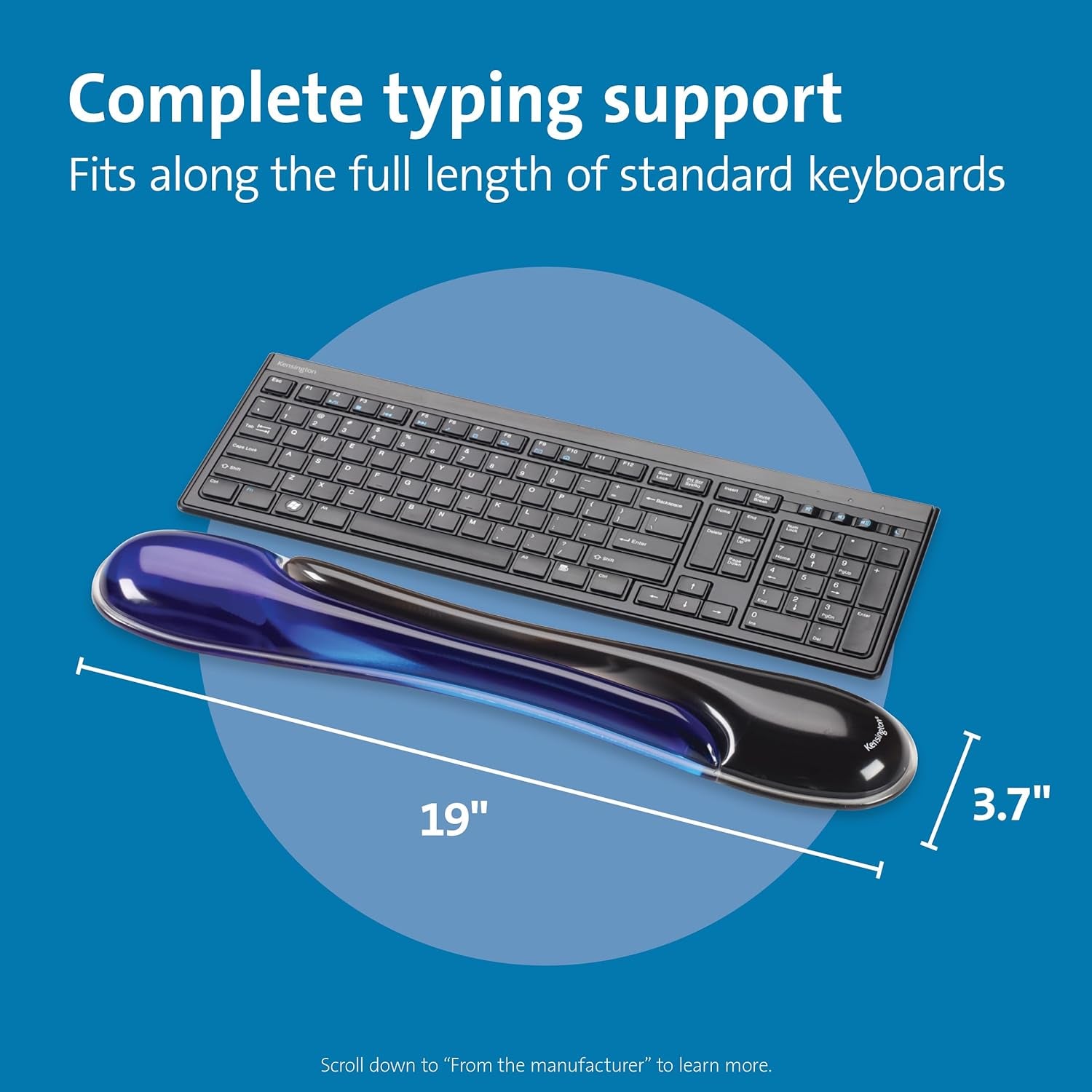 Duo Gel Wrist Rest for Keyboard, Wrist Pad for Keyboard, Ergonomic Keyboard Wrist Pad, Computer Keyboard Pad with Wrist Support, Cooling Gel, Non-Skid Backing, Blue K62397AM, 19"X3.7