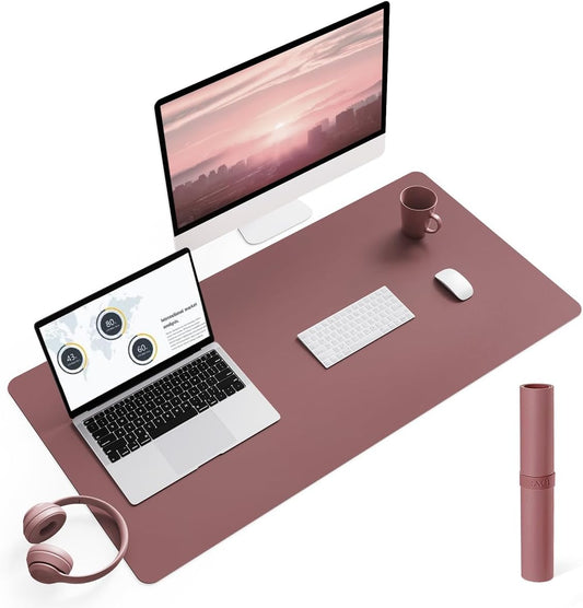 Non-Slip Leather Desk Mat, Desk Mouse Pad, Waterproof PVC Leather Desk Table Protector, Large Desk Blotter, Easy Clean Laptop Desk Writing Mat for Office/Work/Home/Decor(Dark Pink, 35.4" X 17")