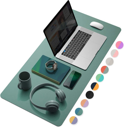 Desk Pad, Desk Mat, Dual-Sided Desk Pad, 31.5" X 15.7" Leather Desk Pad Protector, Large Desk Blotter for Keyboard and Mouse, Waterproof Desk Writing Pad for Office(Pistachio Green + Green Blue)