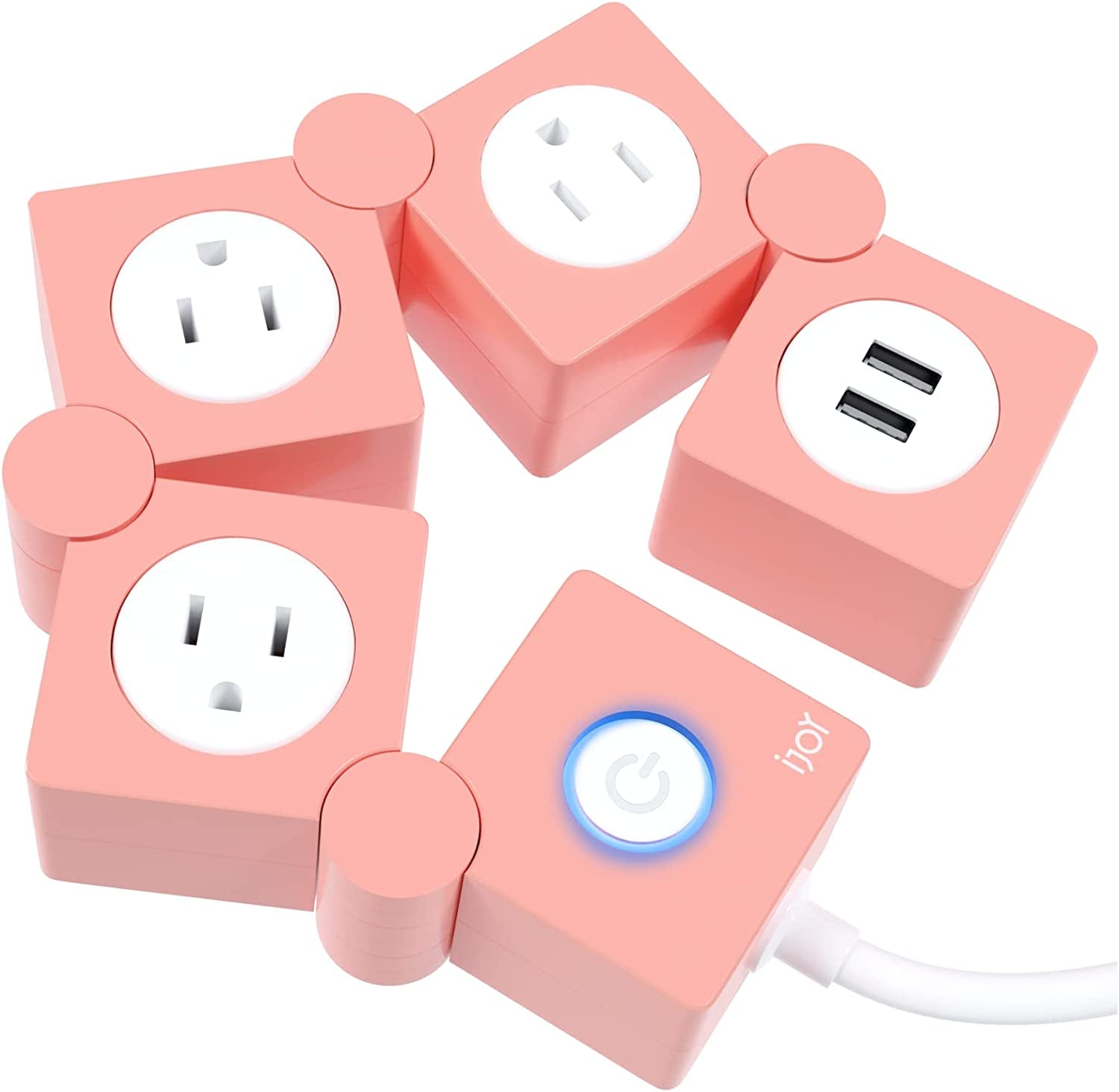 Flexible Power Strip - 3 AC Outlets and 2 USB Charging Ports with Pink Extension Cord, Power Strips with Surge Protection, Decorative Surge Protector Outlet Extender for Home, Office, and More