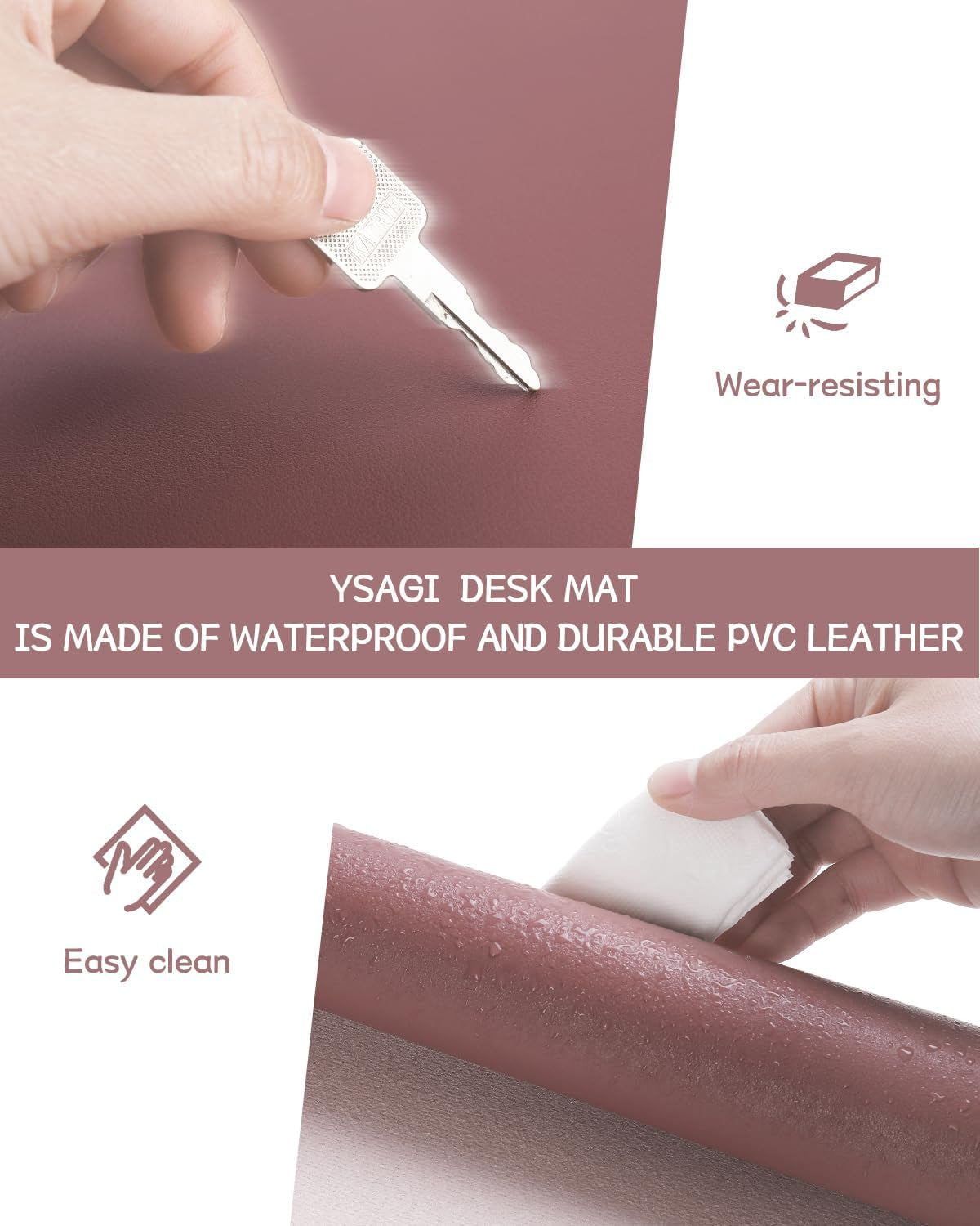 Non-Slip Leather Desk Mat, Desk Mouse Pad, Waterproof PVC Leather Desk Table Protector, Large Desk Blotter, Easy Clean Laptop Desk Writing Mat for Office/Work/Home/Decor(Dark Pink, 35.4" X 17")