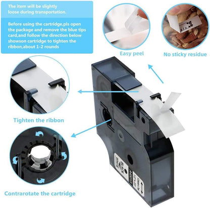 Compatible D1 Label Tape 45010(S0720500) 45013(S0720530) Refill,Black on Clear/White,1/2Inch X 23 Ft Labeling Tape for Labelmanager Pnp 160 210D 260P 280 360D 420P Label Maker,2Pack