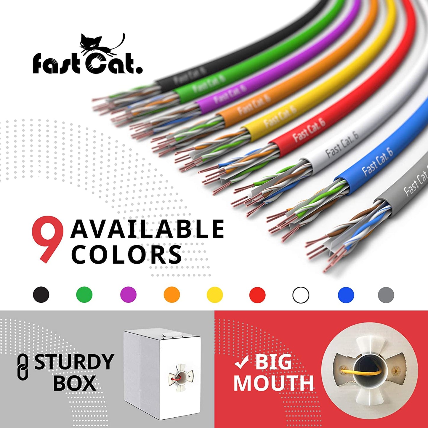 Cat6 Ethernet Cable 1000Ft - 23 AWG, CMR, Insulated Solid Bare Copper Wire Cat 6 Cable with Noise Reducing Cross Separator - 550MHZ / 10 Gigabit Speed UTP LAN Cat6 Cable 1000Ft - CMR (Gray)