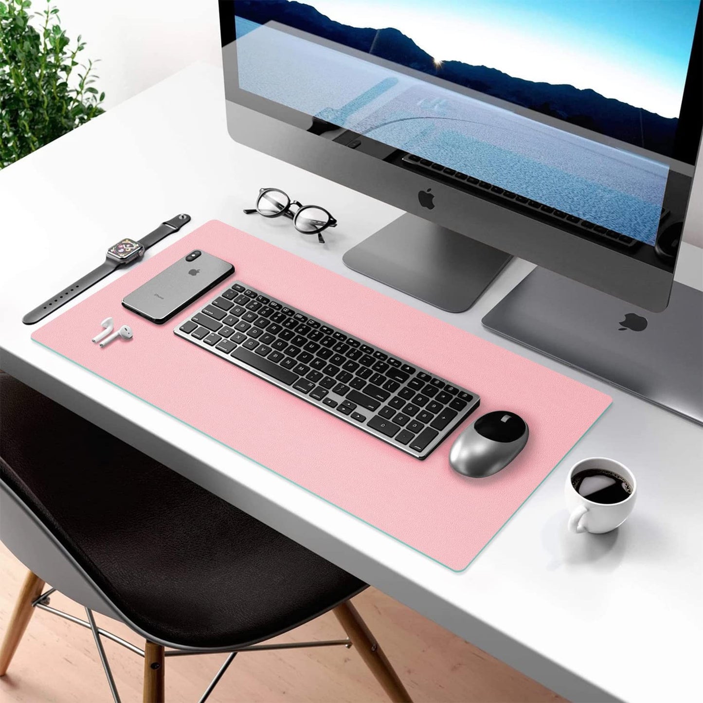 Double-Sided Desk Pad, Large Mouse Pad, Office Desk Mat, Non-Slip PU Leather Desk Blotter, Laptop Desk Pad, Waterproof Desk Writing Pad for Office and Home(Pink, 23.6" X 13.7")