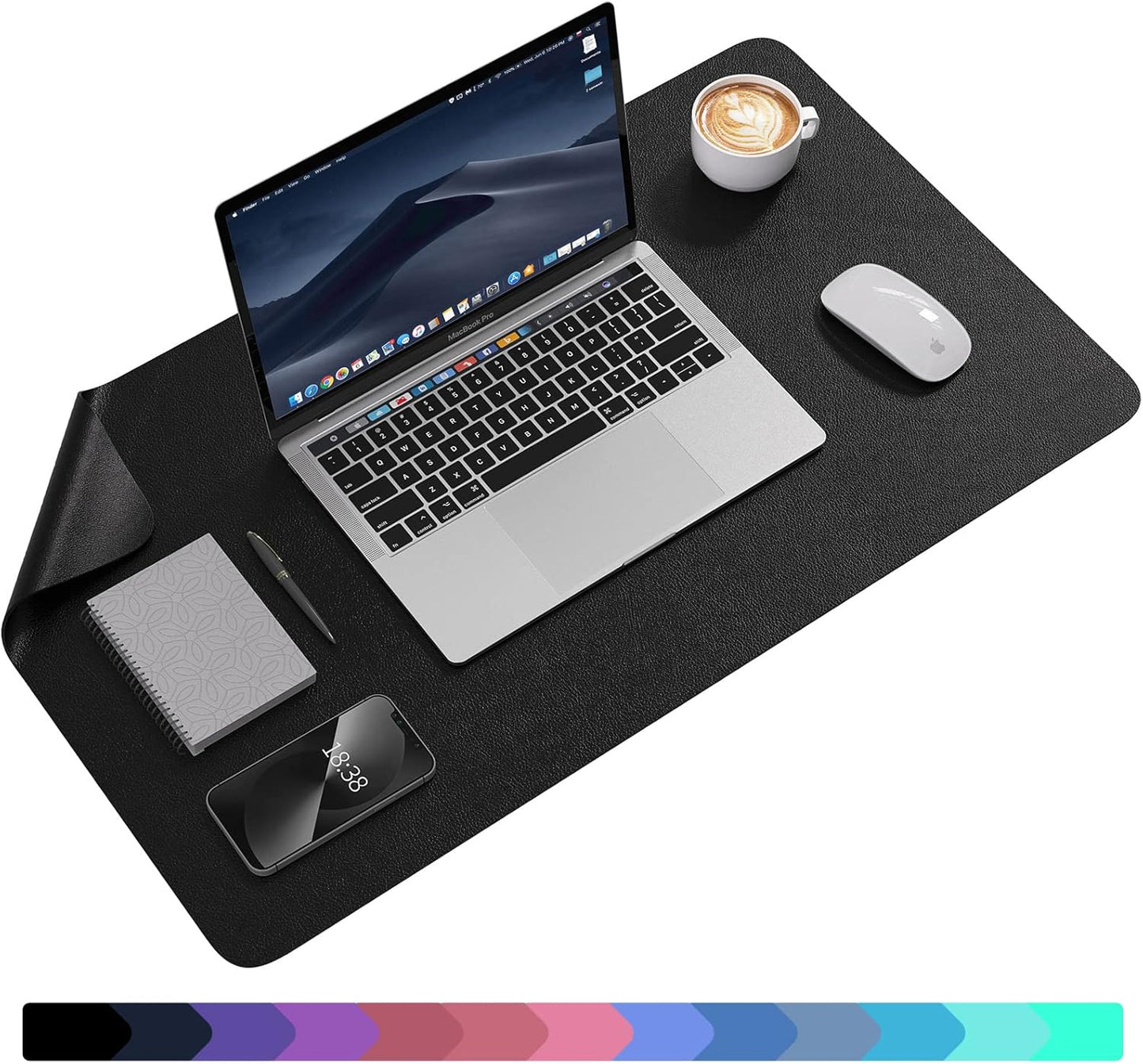 Non Slip Desk Pad, 23.6" X 13.7" PU Leather Desk Protector, Large Mouse Pad, Dual Side Waterproof Desk Mat for Desktop, Desk Pad for Keyboard and Mouse, Office and Home, Black