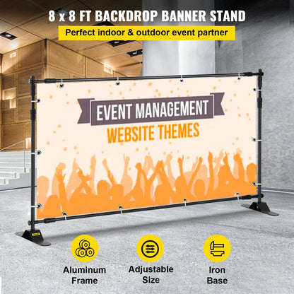 VEVOR Telescopic Backdrop Banner Stand 8' X 8' Banner Stand Adjustable Step and Repeat Backdrop Banner Stand Retractable Banner Stand with Carrying Bag (8 Ft)