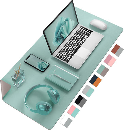 Desk Mat Large Protector Pad - Multifunctional Dual-Sided Office Desk Pad,Smooth Surface Soft Mouse Pad,Waterproof Desk Mat for Desktop, Pu Leather Desk Cover for Office/Home(Lake Blue, 31.5" X 15.7")