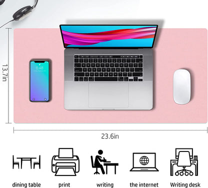 Double-Sided Desk Pad, Large Mouse Pad, Office Desk Mat, Non-Slip PU Leather Desk Blotter, Laptop Desk Pad, Waterproof Desk Writing Pad for Office and Home(Pink, 23.6" X 13.7")