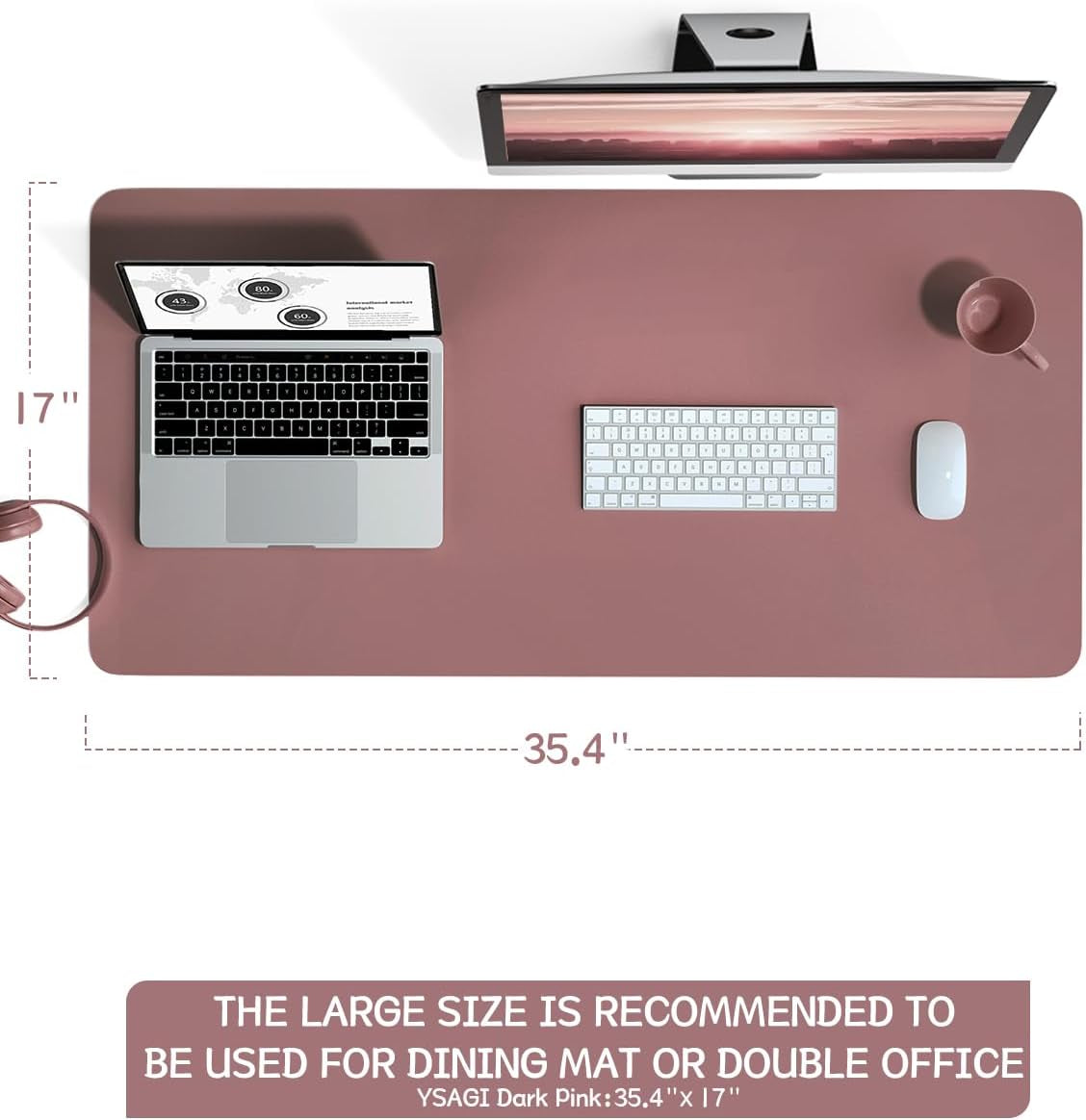 Non-Slip Leather Desk Mat, Desk Mouse Pad, Waterproof PVC Leather Desk Table Protector, Large Desk Blotter, Easy Clean Laptop Desk Writing Mat for Office/Work/Home/Decor(Dark Pink, 35.4" X 17")