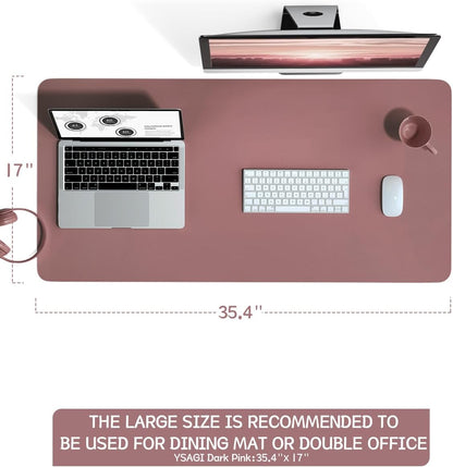 Non-Slip Leather Desk Mat, Desk Mouse Pad, Waterproof PVC Leather Desk Table Protector, Large Desk Blotter, Easy Clean Laptop Desk Writing Mat for Office/Work/Home/Decor(Dark Pink, 35.4" X 17")