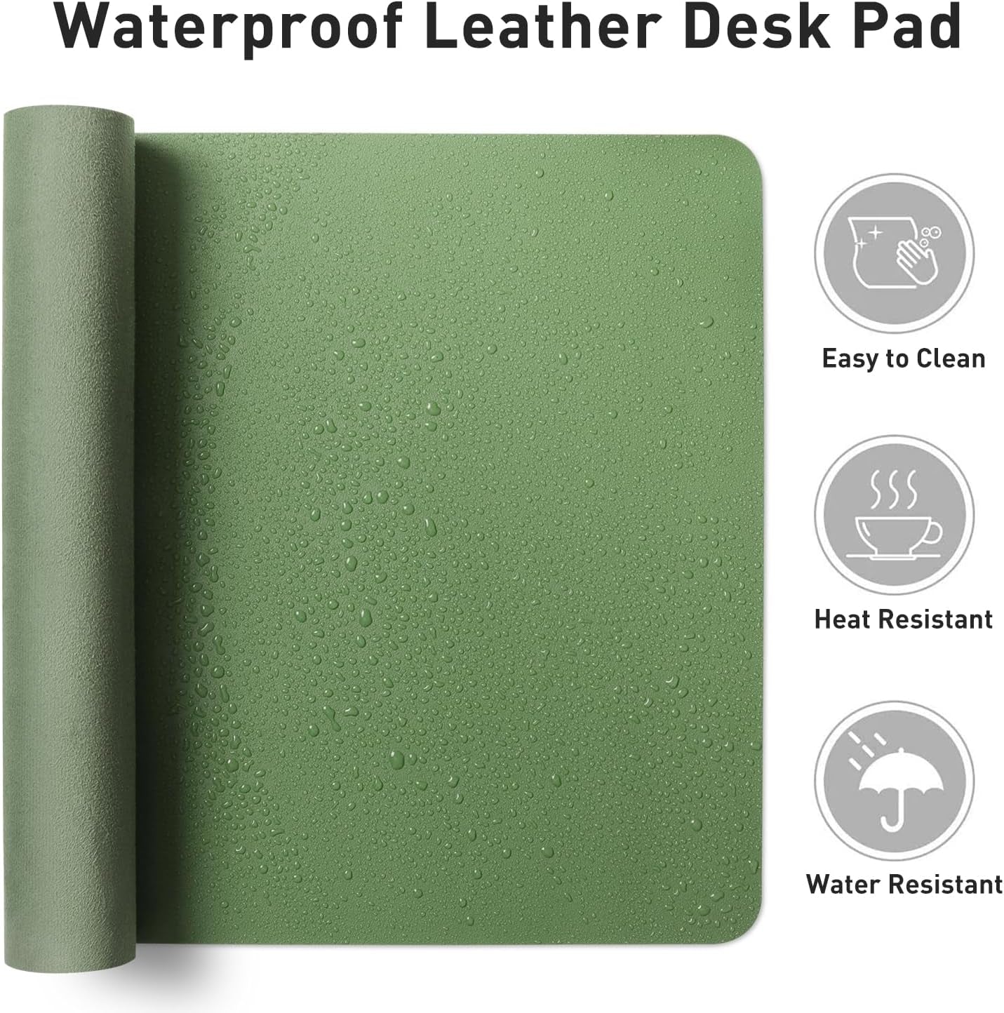 Leather Desk Pad Protector, Mouse Pad, Office Desk Mat, Non-Slip PU Leather Desk Blotter, Laptop Desk Pad, Waterproof Desk Writing Pad for Office and Home (31.5" X 15.7",Olive Green)