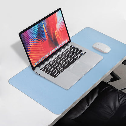 Dual Sided Leather Desk Pad (23.6 X 13.7), Office Waterproof Desk Mat, PU Mouse Pad, Desk Protector Cover, Desk Writing Mat for Office/Home/Work/Cubicle (Light Blue/Silver)