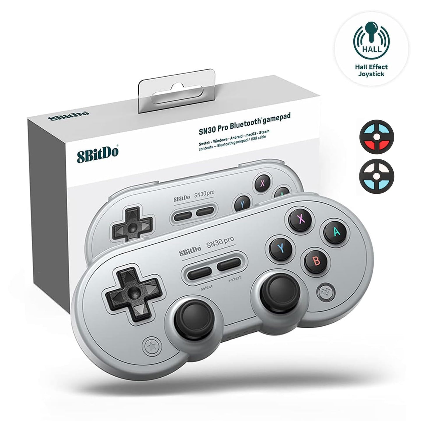 SN30 Pro Bluetooth Controller, Hall Effect Joystick Update, Compatible with Switch, PC, Macos, Android, Steam Deck & Raspberry Pi (Gray)