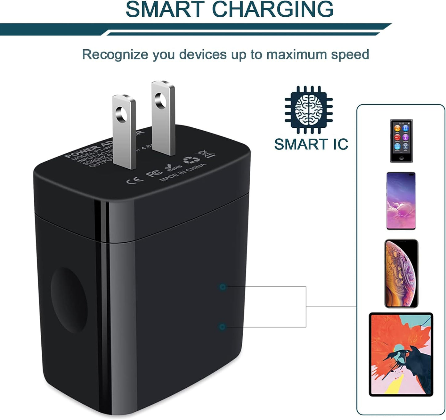 Wall Charger, USB Charger Adapter,  4.8A 4Multi Port Fast Charging Station Power Base Block Plug Cube Brick for Iphone 15 14 SE 13 12 11Pro Max/Xr/Xs/8Plus, Samsung A14/A13/S23/S22 Kindle Plug