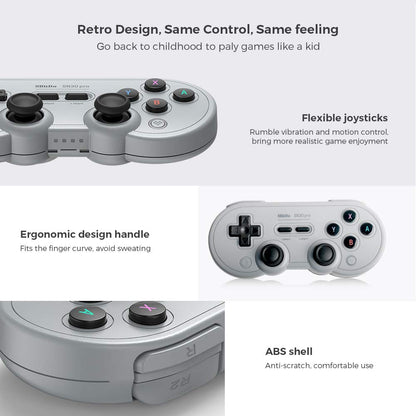 SN30 Pro Bluetooth Controller, Hall Effect Joystick Update, Compatible with Switch, PC, Macos, Android, Steam Deck & Raspberry Pi (Gray)