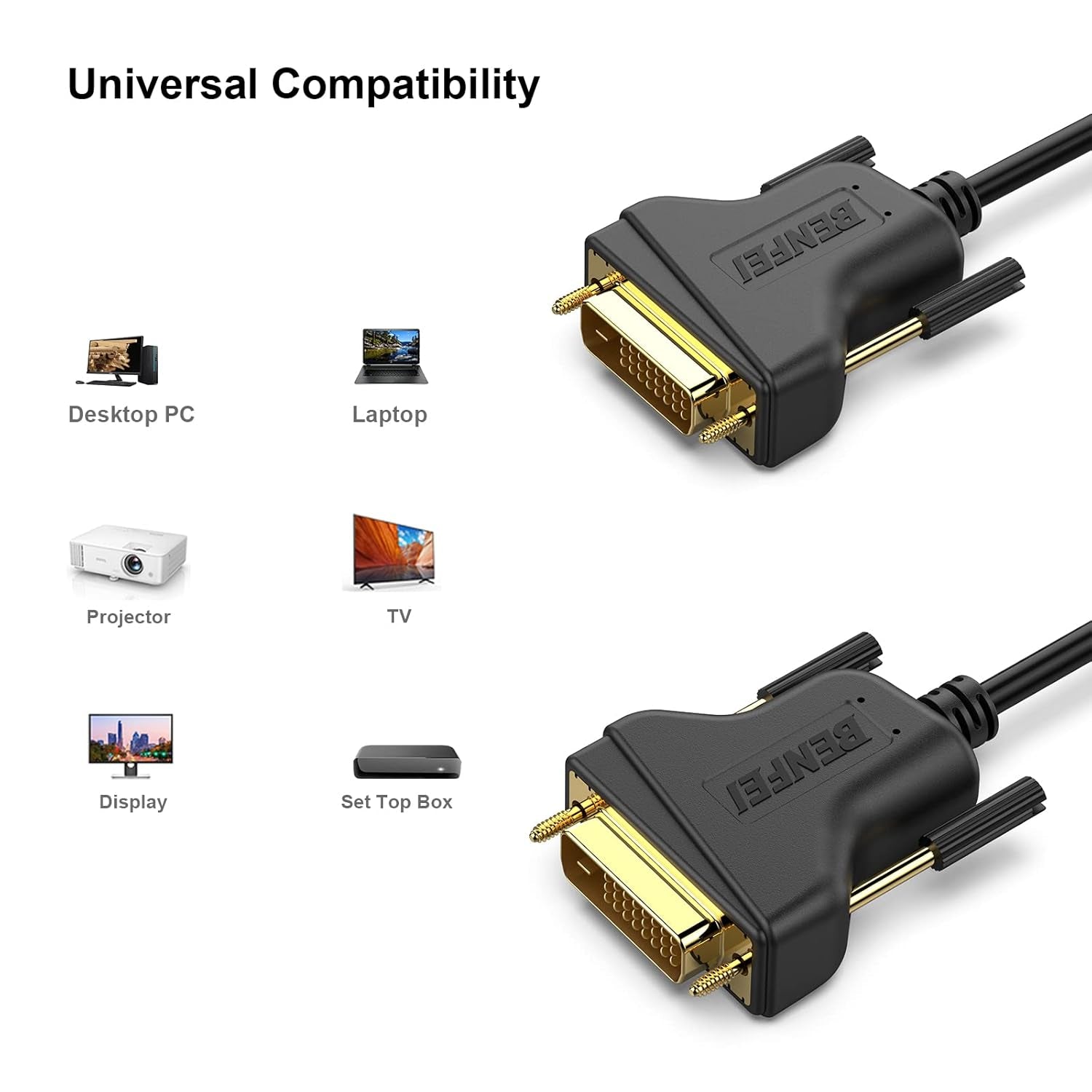 DVI to DVI Cable, 1.8 Meter DVI-D 24+1 Gold Plated Cable, Dual Link Support High Resolution 2560X1600 for Gaming, DVD, Laptop, HDTV