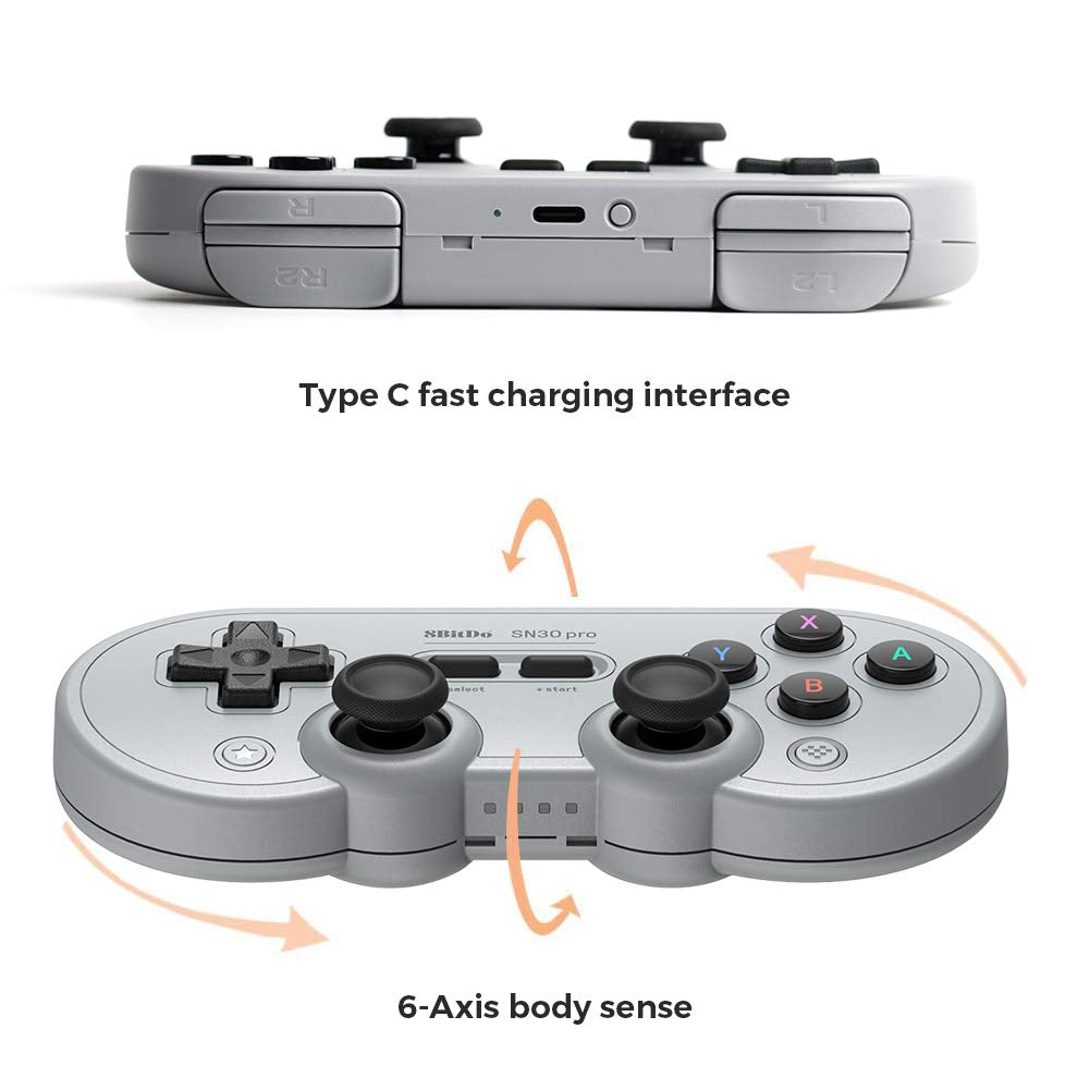 SN30 Pro Bluetooth Controller, Hall Effect Joystick Update, Compatible with Switch, PC, Macos, Android, Steam Deck & Raspberry Pi (Gray)