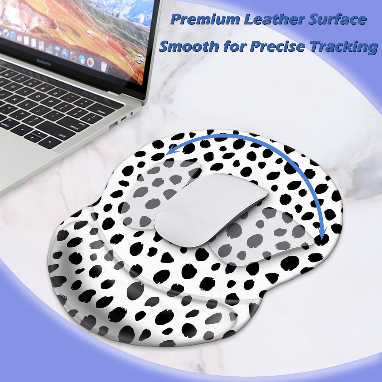 Non-Slip Ergonomic Mouse Pad with Gel Wrist Rest Support, Gaming Mouse Pad 8.7 X 7.5 Inches Pad for Computer, Laptop, Home, Office (Polka Dots-Wrist)