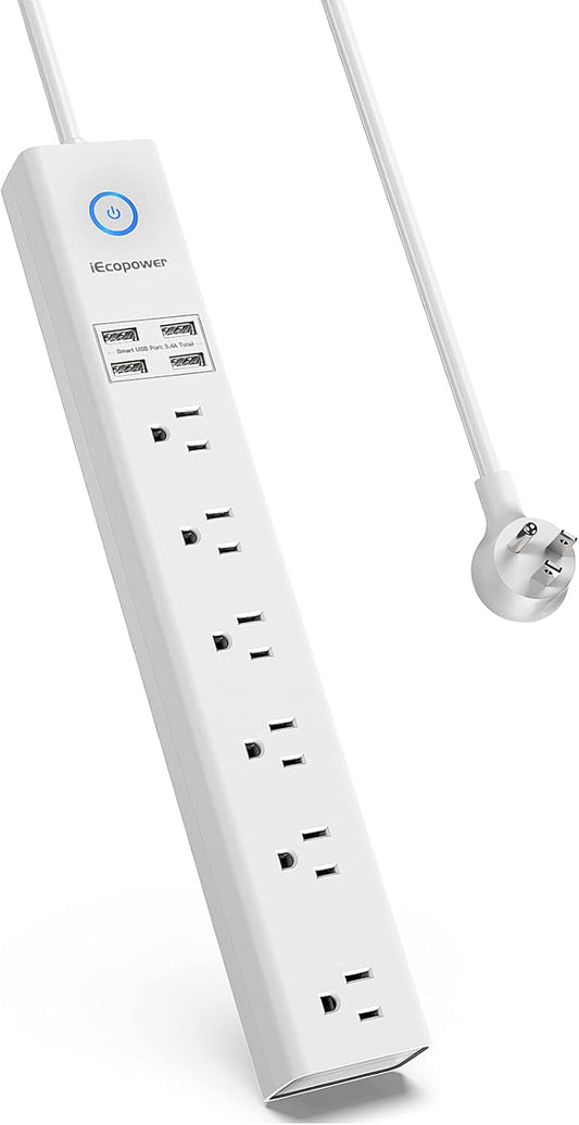 Power Strip with 10 Feet,  Surge Protector with 6 AC Outlets and 4 USB Ports, 10 Ft Extension Cord for for Home, Office, Dorm Essentials, 2100 Joules, ETL Listed (White)