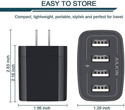 Wall Charger, USB Charger Adapter,  4.8A 4Multi Port Fast Charging Station Power Base Block Plug Cube Brick for Iphone 15 14 SE 13 12 11Pro Max/Xr/Xs/8Plus, Samsung A14/A13/S23/S22 Kindle Plug