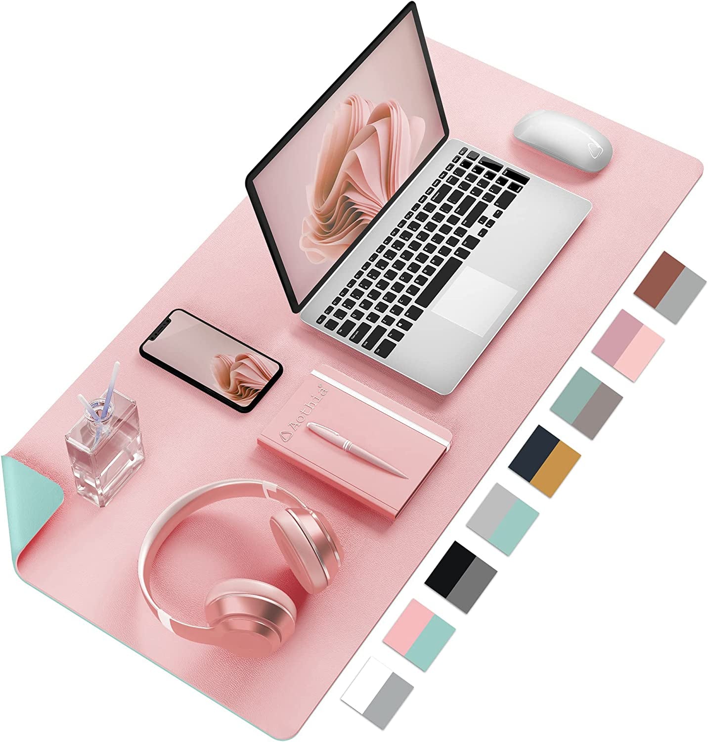 Double-Sided Desk Pad, Large Mouse Pad, Office Desk Mat, Non-Slip PU Leather Desk Blotter, Laptop Desk Pad, Waterproof Desk Writing Pad for Office and Home(Pink, 23.6" X 13.7")