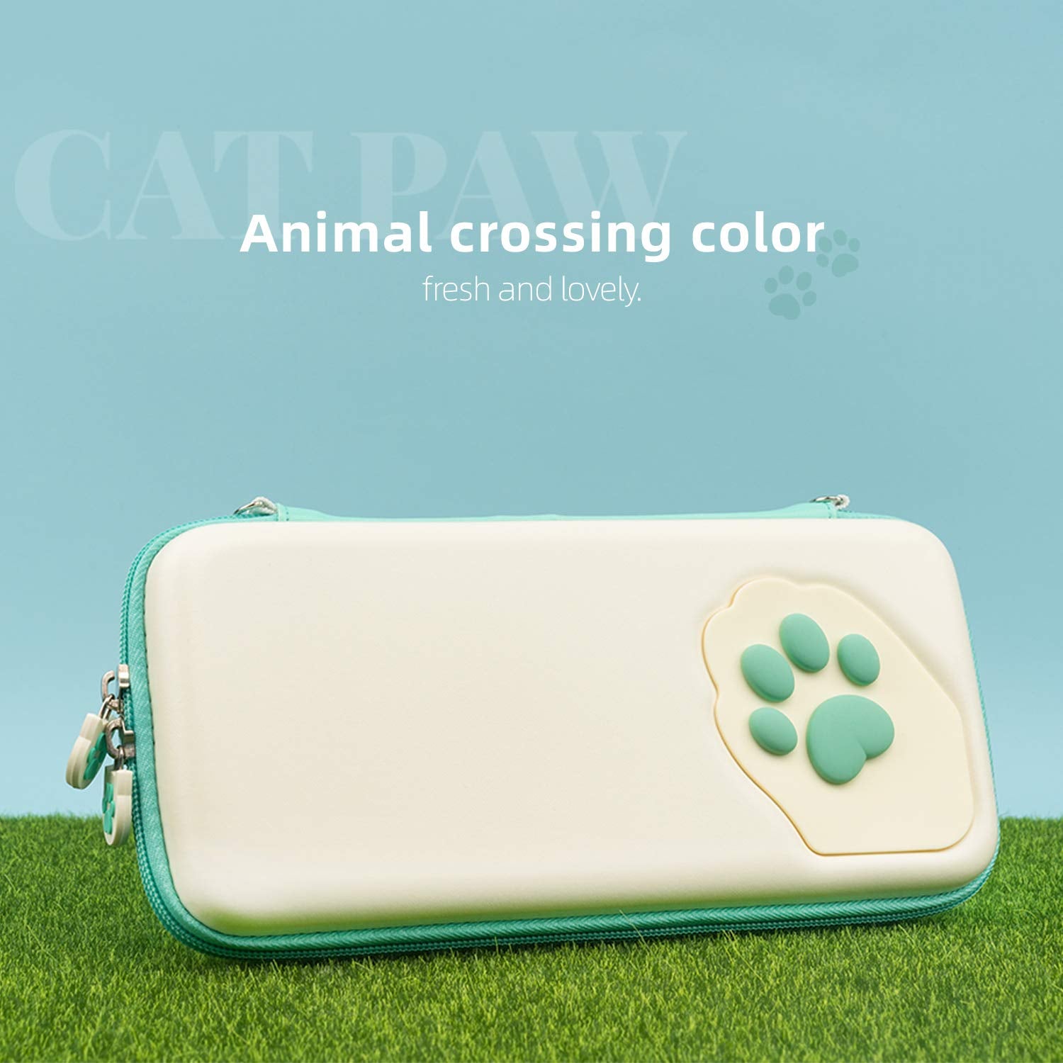 Cat Paw Carry Case for Switch/Switch OLED - Portable Hardshell Slim Travel Carrying Case Fit Switch Console & Game Accessories - a Removable Wrist Strap (Mojito Green)