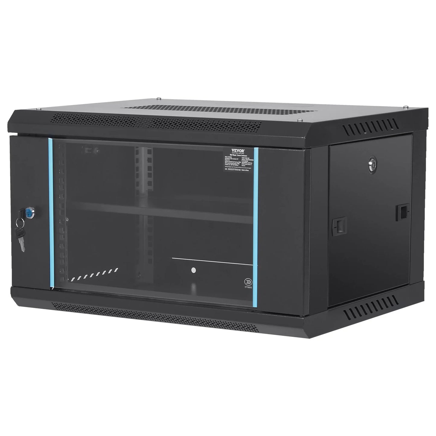 VEVOR 6U Wall Mount Network Server Cabinet, 15.5'' Deep, Server Rack Cabinet Enclosure, 200 Lbs Max. Ground-Mounted Load Capacity, with Locking Glass Door Side Panels, for IT Equipment, A/V Devices