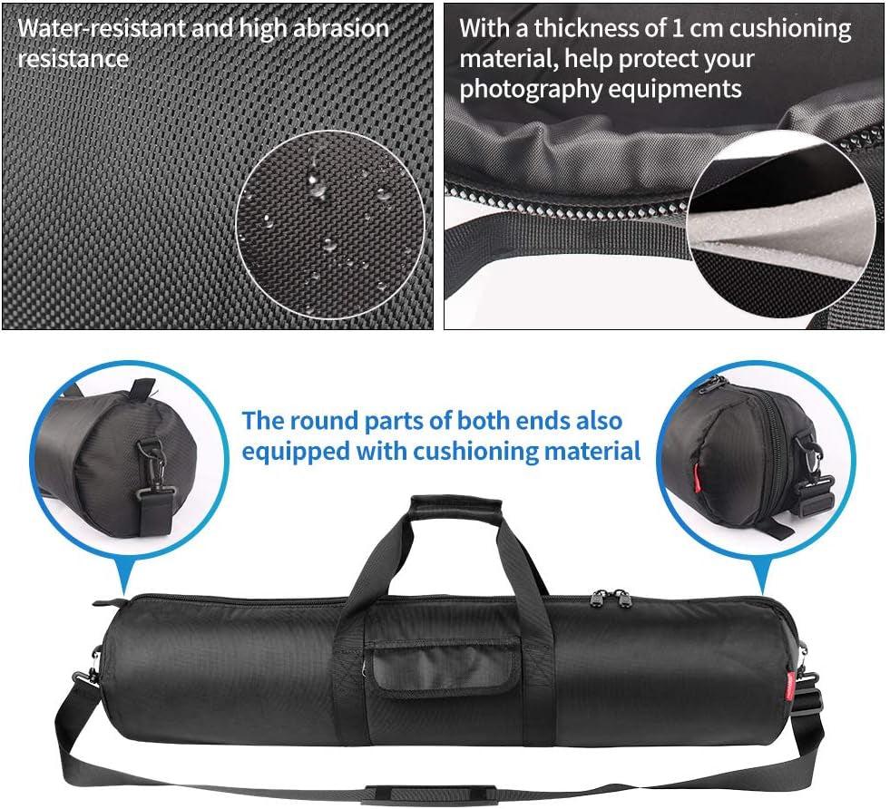 Tripod Case, 31.5X7X7 in Heavy Duty Tripod Bag with Shoulder Straps and Handles, All Sides 1 Cm Thick Padded Carrying Case with Two Zippered Pockets for Speaker Stand, Monopod - R08018 Black