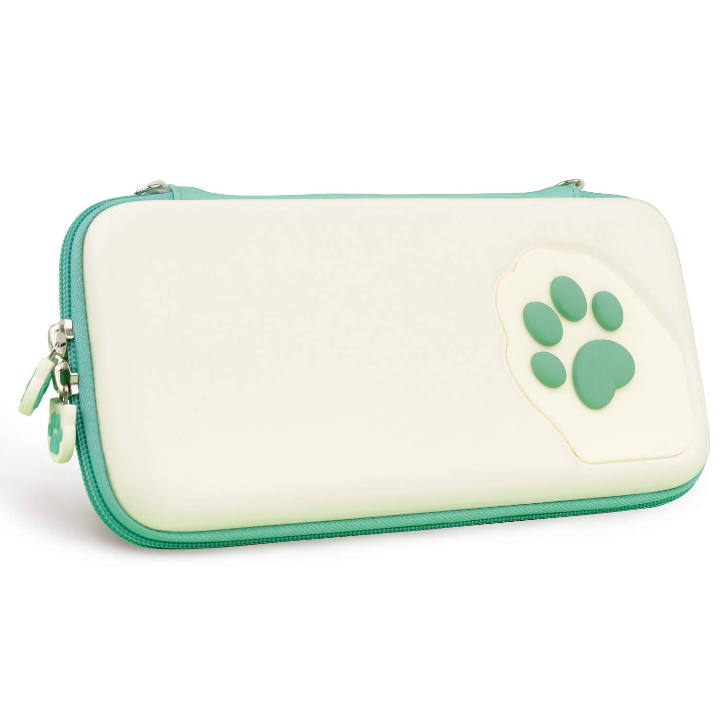 Cat Paw Carry Case for Switch/Switch OLED - Portable Hardshell Slim Travel Carrying Case Fit Switch Console & Game Accessories - a Removable Wrist Strap (Mojito Green)