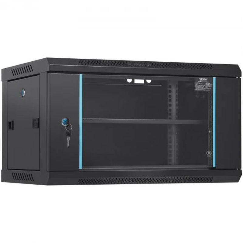 VEVOR 6U Wall Mount Network Server Cabinet, 15.5'' Deep, Server Rack Cabinet Enclosure, 200 Lbs Max. Ground-Mounted Load Capacity, with Locking Glass Door Side Panels, for IT Equipment, A/V Devices