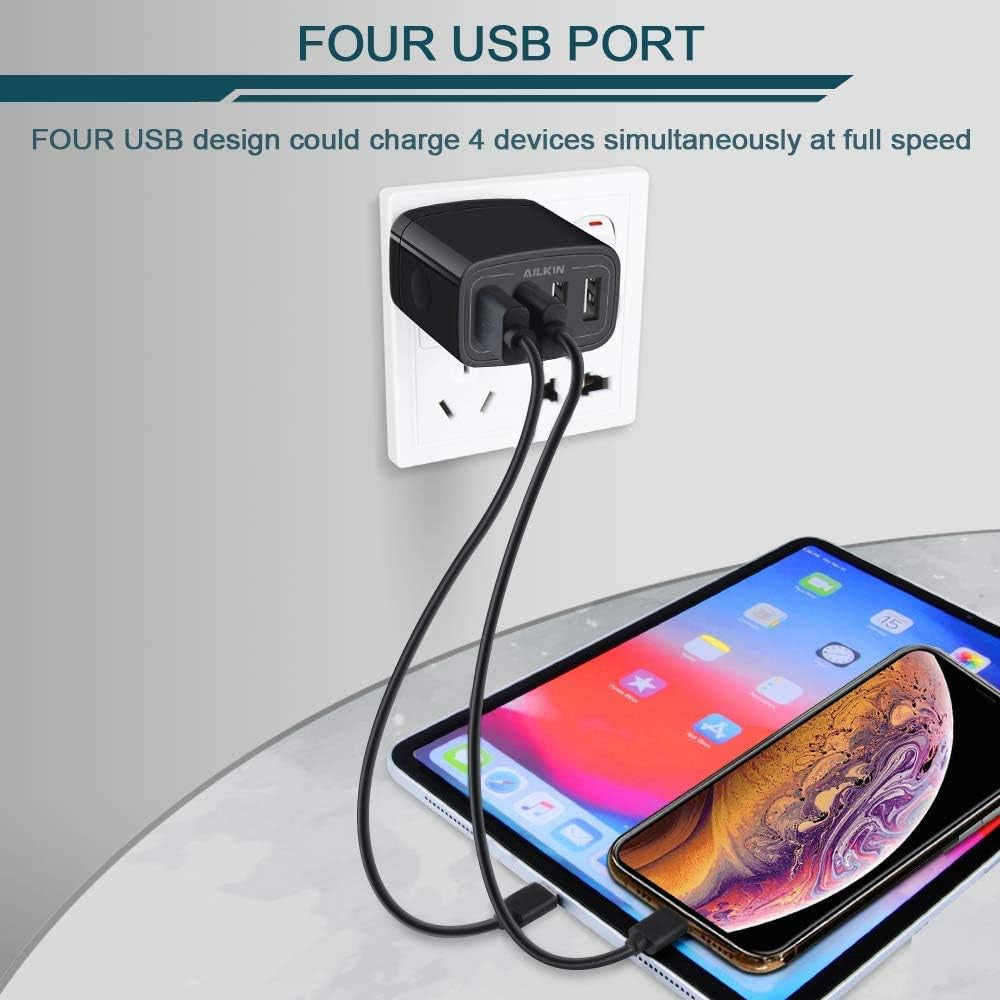 Wall Charger, USB Charger Adapter,  4.8A 4Multi Port Fast Charging Station Power Base Block Plug Cube Brick for Iphone 15 14 SE 13 12 11Pro Max/Xr/Xs/8Plus, Samsung A14/A13/S23/S22 Kindle Plug