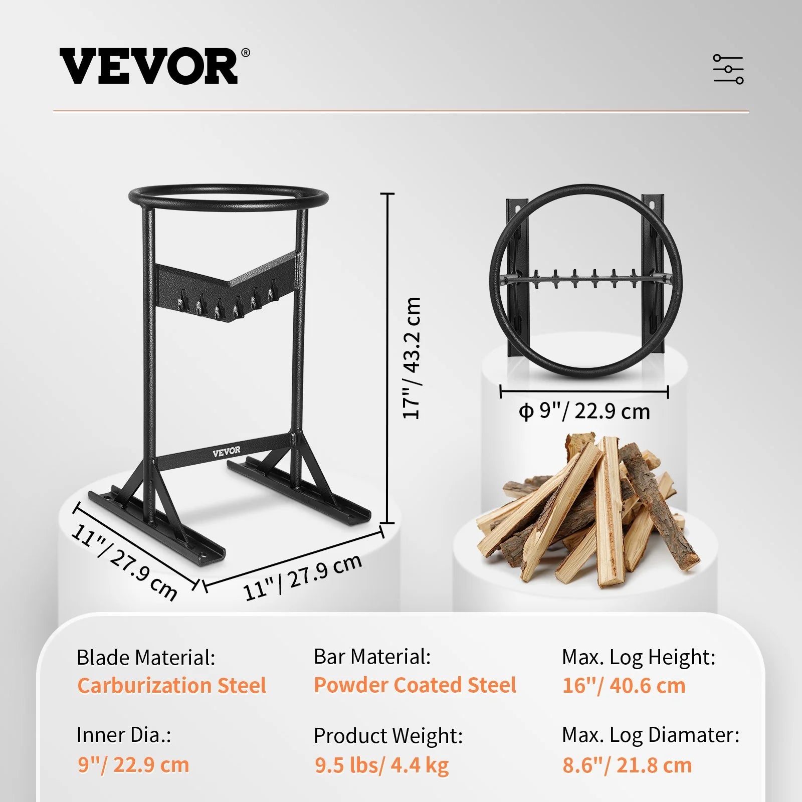 VEVOR Firewood Kindling Splitter, 9''X17'' XL Wood Splitter, Unique V-Shaped Finger-Safety Blade, Manual Log Splitter for Wood Splitting, Heavy Duty Strong Steel Structure & Stability, Log Splitter