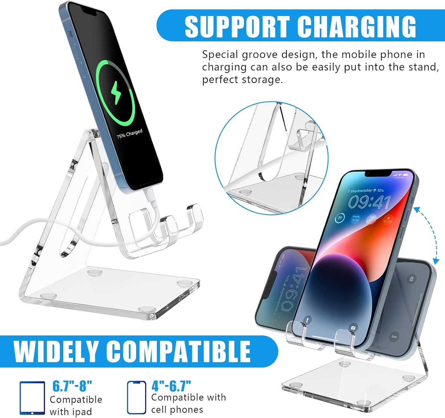 Acrylic Cell Phone Stand for Desk, Phone Holder for Office, Portable Phone Holder, Compatible with Iphone15 14 13 12 11 Pro XS Max XR 8 7 6S Plus, Samsung S20+ Note10, Tablets（1Pack）