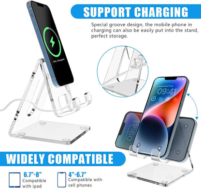 Acrylic Cell Phone Stand for Desk, Phone Holder for Office, Portable Phone Holder, Compatible with Iphone15 14 13 12 11 Pro XS Max XR 8 7 6S Plus, Samsung S20+ Note10, Tablets（1Pack）