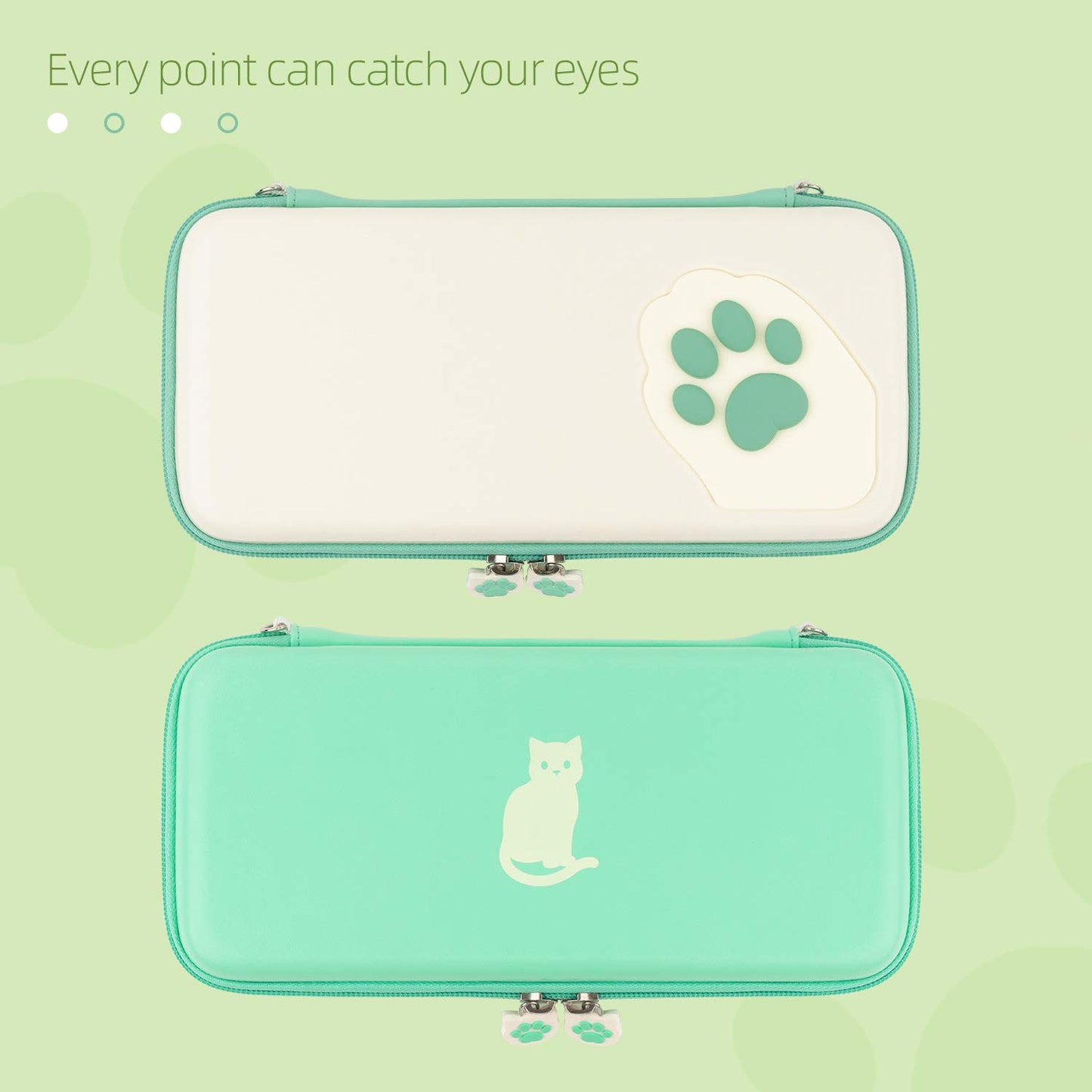 Cat Paw Carry Case for Switch/Switch OLED - Portable Hardshell Slim Travel Carrying Case Fit Switch Console & Game Accessories - a Removable Wrist Strap (Mojito Green)