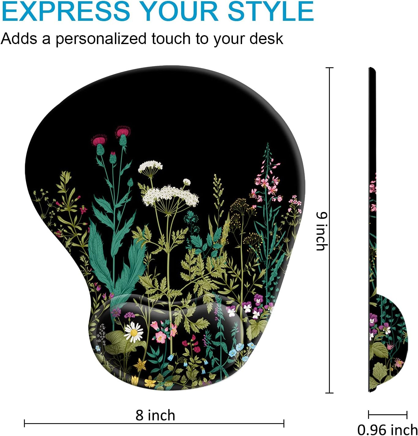 Ergonomic Mouse Pad with Wrist Rest Support Gel with Coaster, Cute Wrist Pad with Non-Slip Rubber Base, Easy Typing & Pain Relief, Garden Flowers