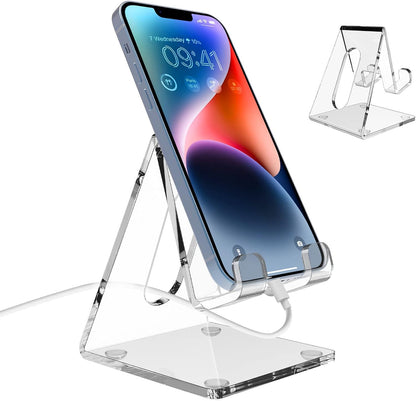 Acrylic Cell Phone Stand for Desk, Phone Holder for Office, Portable Phone Holder, Compatible with Iphone15 14 13 12 11 Pro XS Max XR 8 7 6S Plus, Samsung S20+ Note10, Tablets（1Pack）