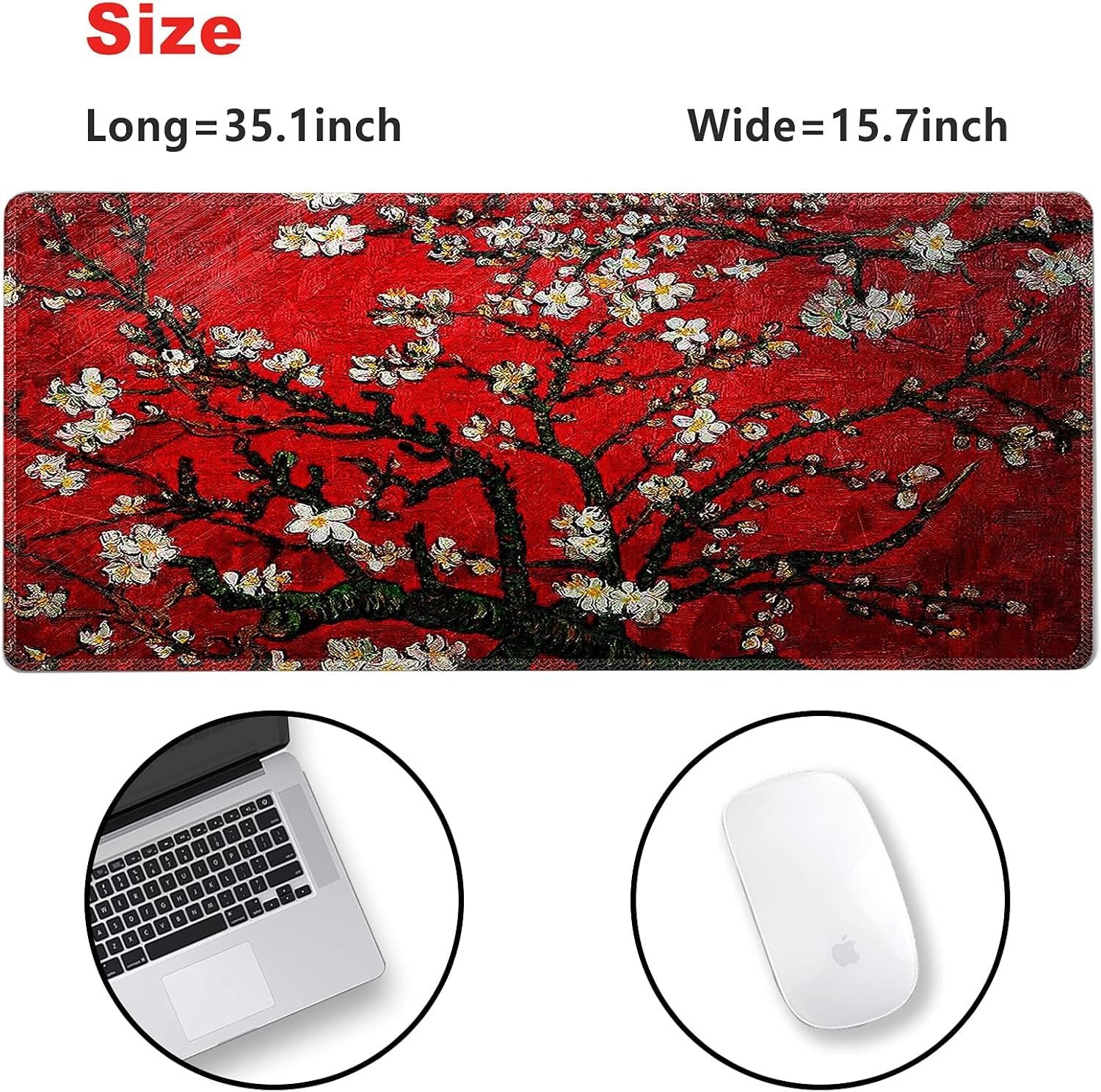 Extended Gaming Mouse Pad XXL Large Keyboard Mat Long Mousepad Desk Decor Writing Pad Non Slip Rubber Base Stitched Edges for Work, Game, Office, Home, 35.1" X 15.7", Red Painting