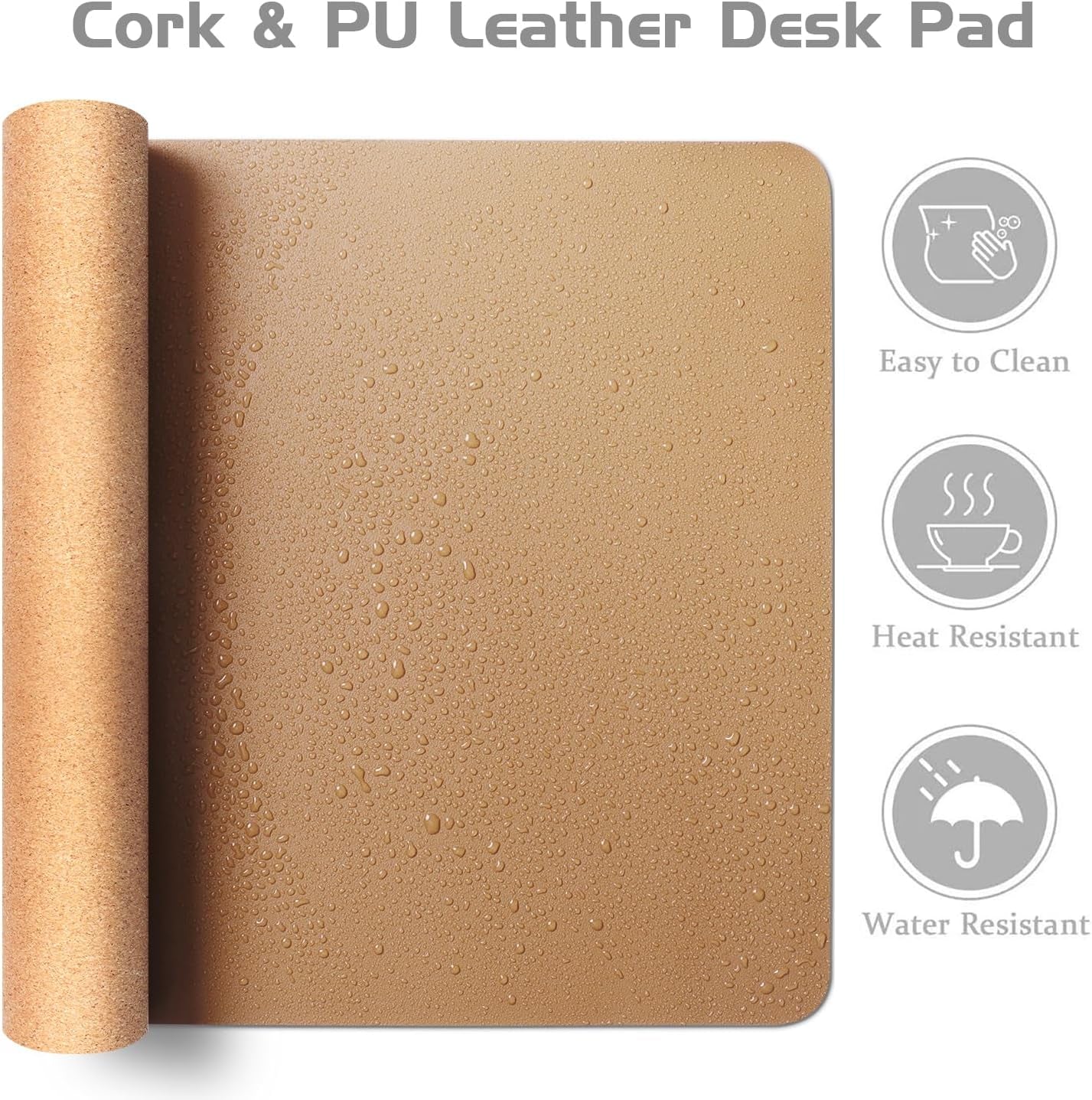 Dual-Sided Desk Pad - Leather Desk Mat, Natural Cork Desk Pad Protector, Large Mouse Pad for Desk, Waterproof Desk Blotter Pad, Desk Writing Pad for Office Work/Home, Apricot(25.6"X13.7")