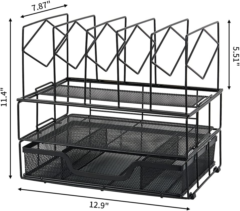 Desk Organizer, Office Desk Organizers and Accessories, File Organizer Office Organization for Office Supplies, Double Tray and 5 Upright Sections, Black