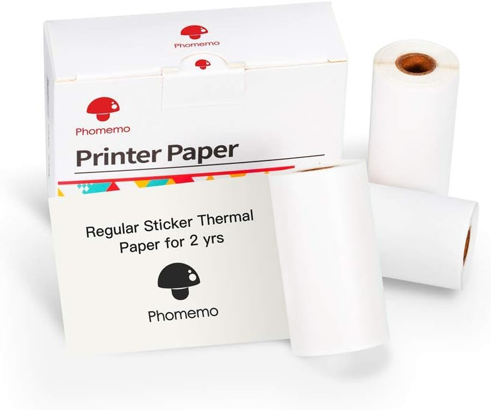 White Self-Adhesive Thermal Paper, Glossy Printable Sticker Paper for  M02/M02 Pro/M02S/M03 Pocket Mobile Printer, Black on White, 50Mm X 3.5M, Diameter 30Mm, 3-Rolls