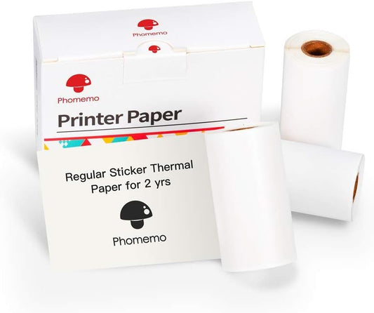 White Self-Adhesive Thermal Paper, Glossy Printable Sticker Paper for  M02/M02 Pro/M02S/M03 Pocket Mobile Printer, Black on White, 50Mm X 3.5M, Diameter 30Mm, 3-Rolls